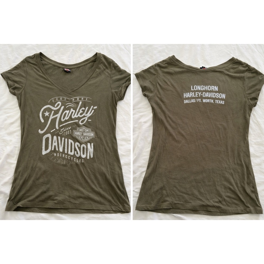 Harley Davidson Texas Longhorn Ft Worth Brown Graphic Tee Biker Shirt L